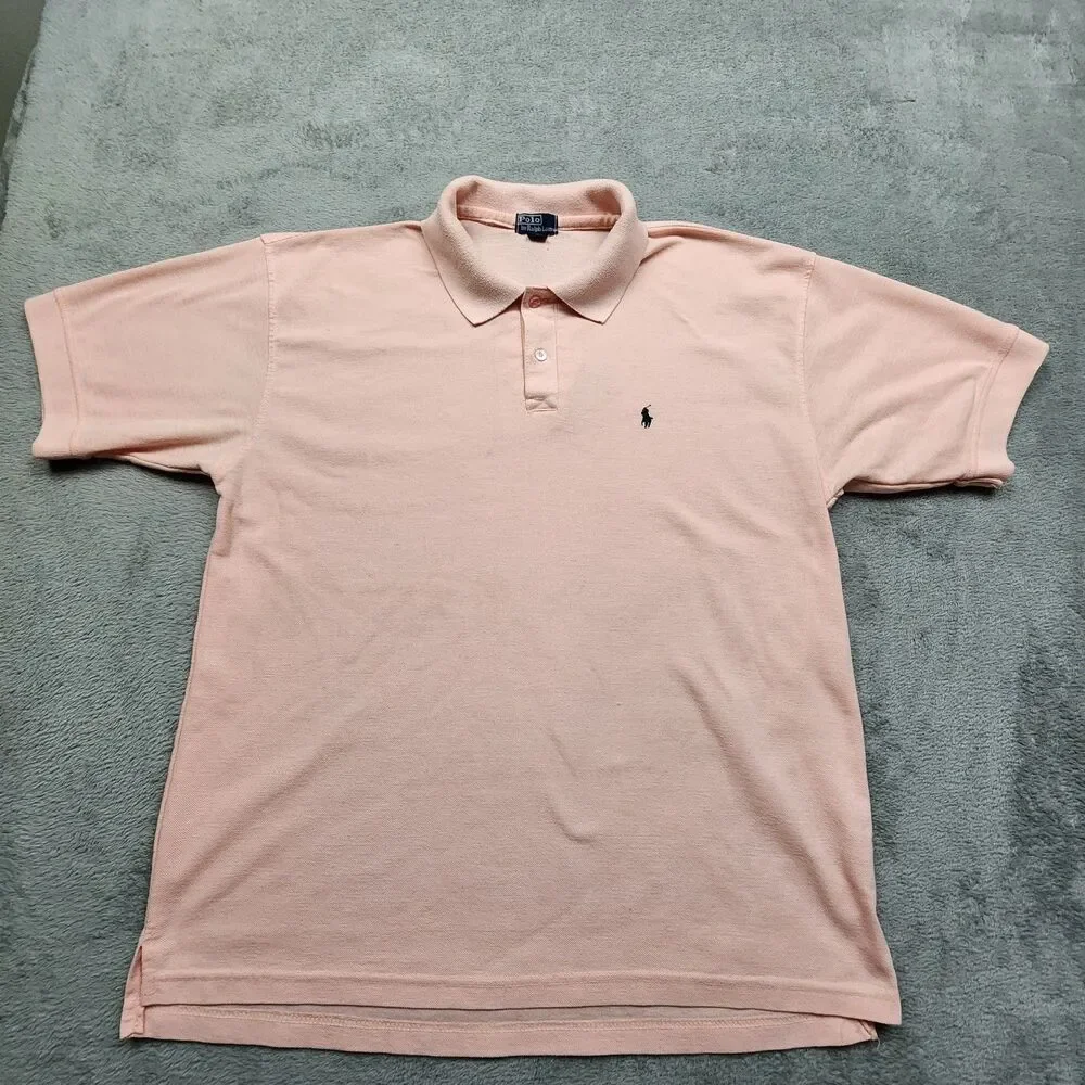 Polo Ralph Lauren Mens XXL Pink Polo VTG USA Made 100% Cotton Pony Logo Flaw